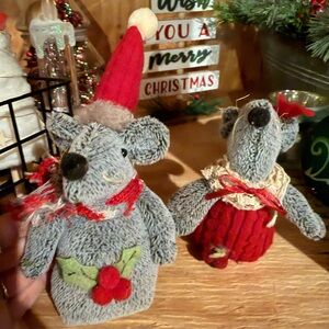 Festive Gray Mouse Ornaments or Stand Up Decor (2 total)